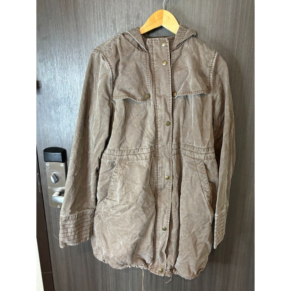 Trouve Parka Jacket Womens L Gray Cotton Lined Pockets Long Sleeve Snap Full Zip